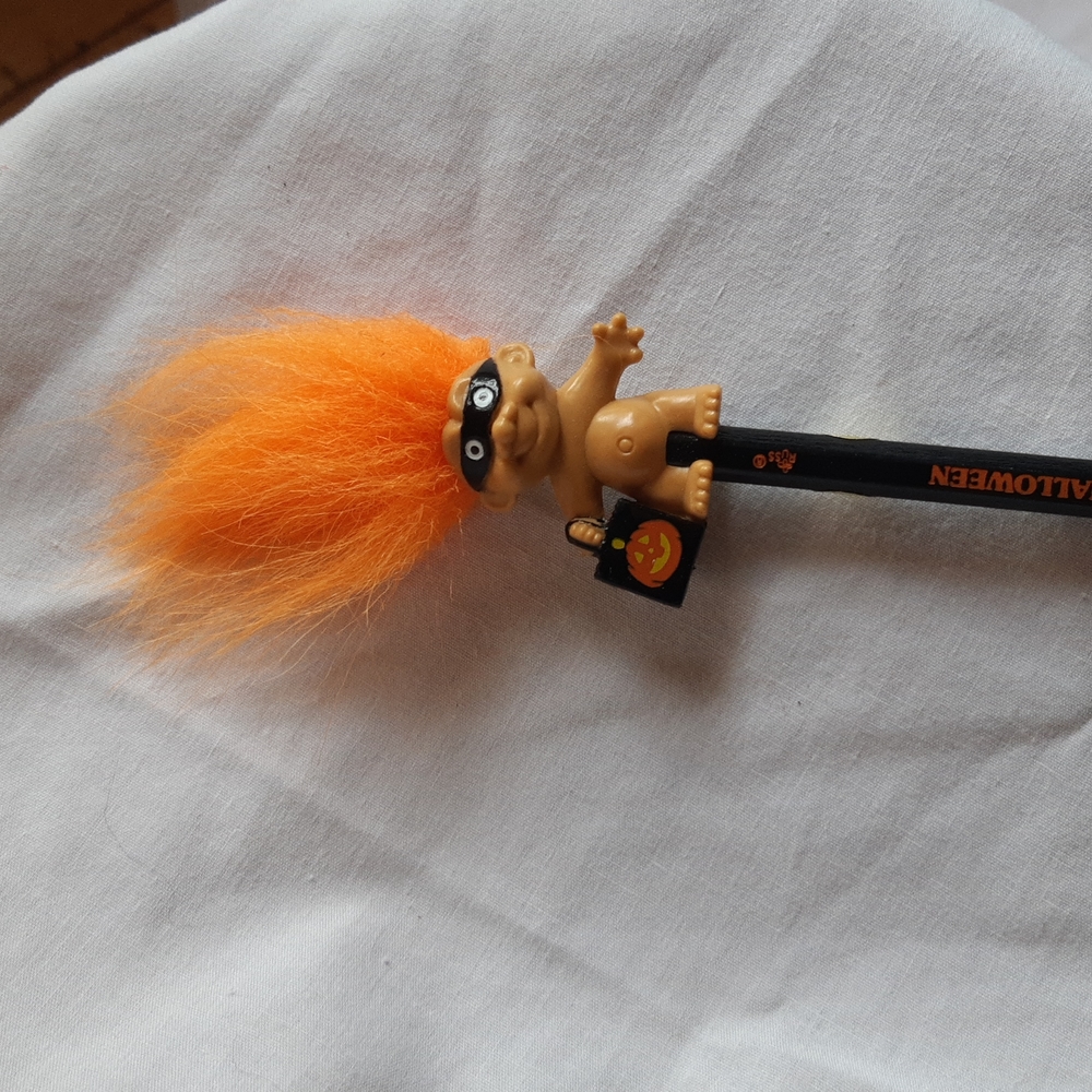 Russ Troll Pencil Topper Happy Halloween Orange Hair